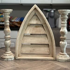 Nautical Wooden Boat Shelf with Candle Holders